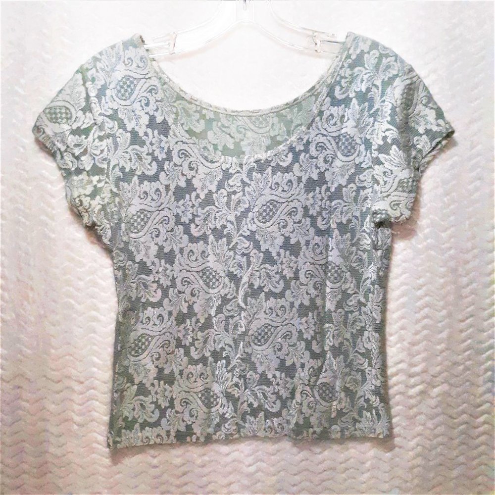 G WHEELS Silvery-Blue Lace TShirt-Top-SZ MED